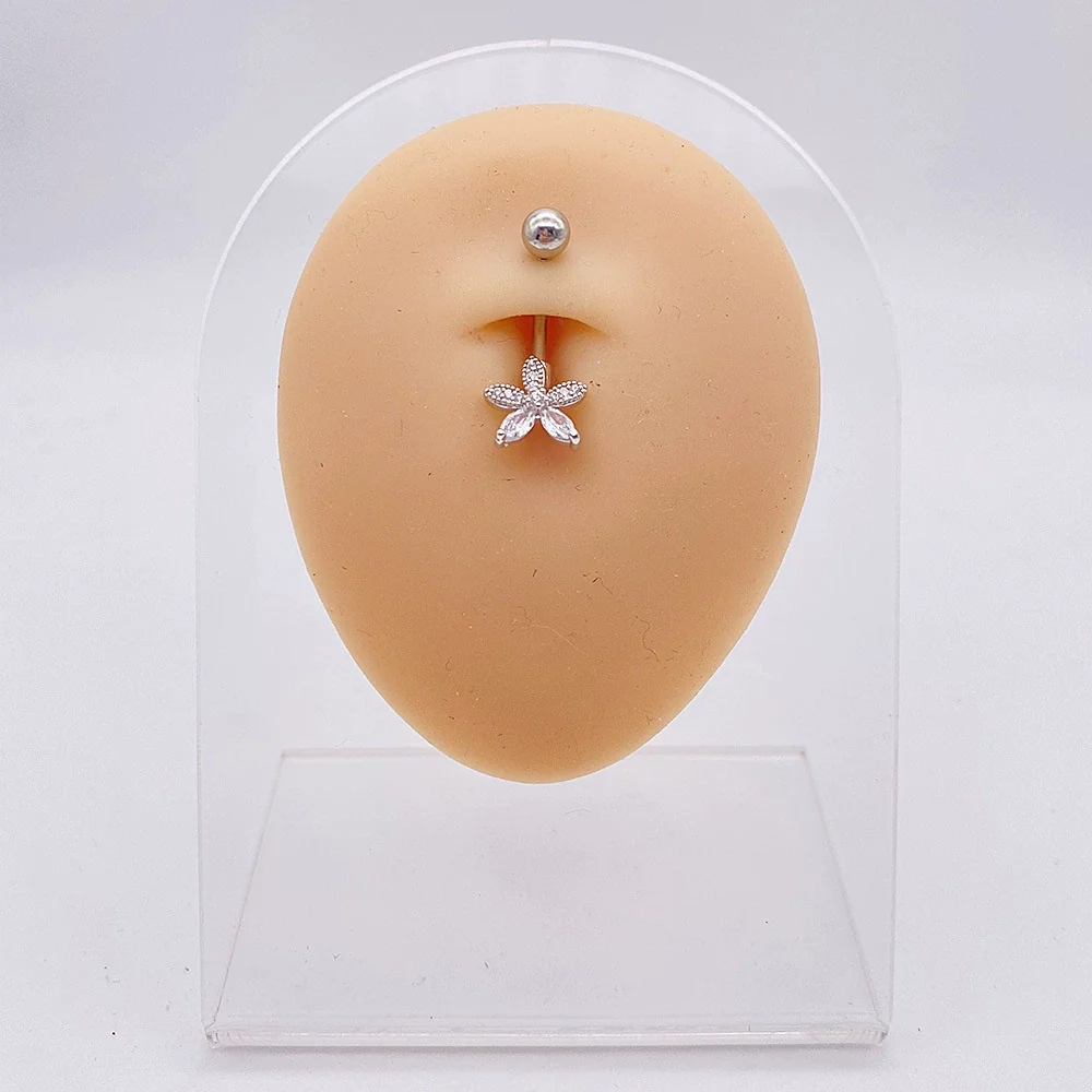 Wholesale Stainless Steel Navel Ring With Heart Butterfly Skull Leaves Star Crown Flowers Zircon Electroplated Women's Piercing Jewelry - Image 21