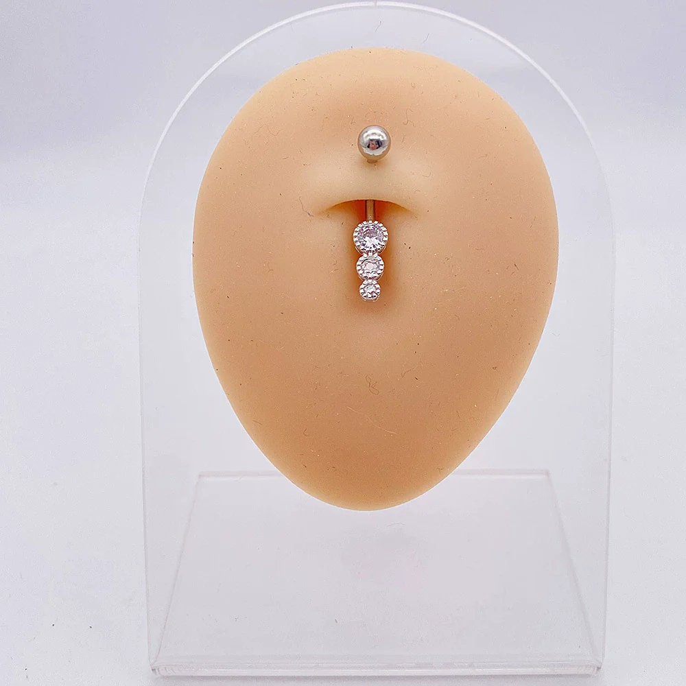 Wholesale Stainless Steel Navel Ring With Heart Butterfly Skull Leaves Star Crown Flowers Zircon Electroplated Women's Piercing Jewelry - Image 24