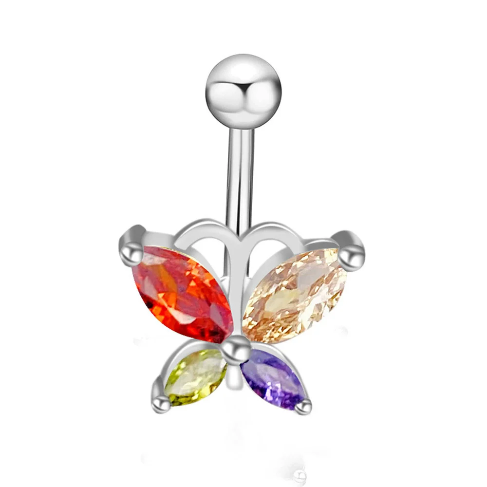 Wholesale Stainless Steel Navel Ring With Heart Butterfly Skull Leaves Star Crown Flowers Zircon Electroplated Women's Piercing Jewelry - Image 28