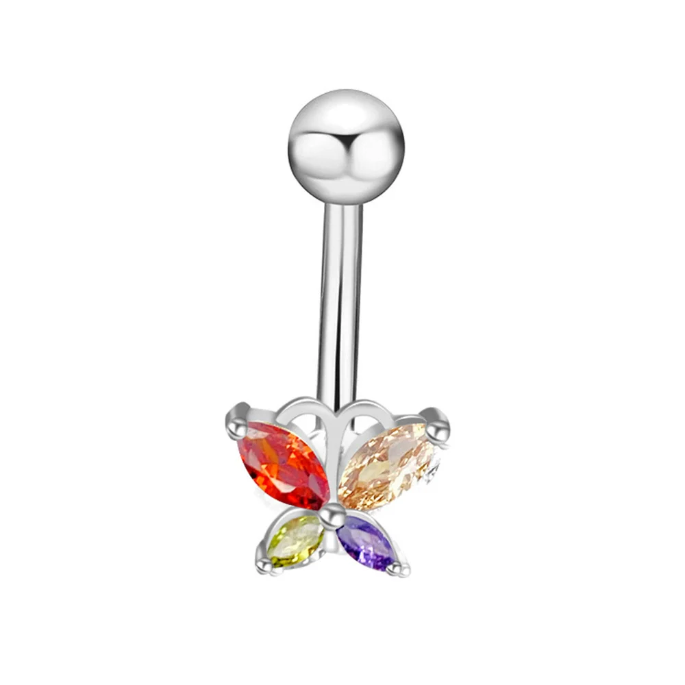Wholesale Stainless Steel Navel Ring With Heart Butterfly Skull Leaves Star Crown Flowers Zircon Electroplated Women's Piercing Jewelry - Image 29