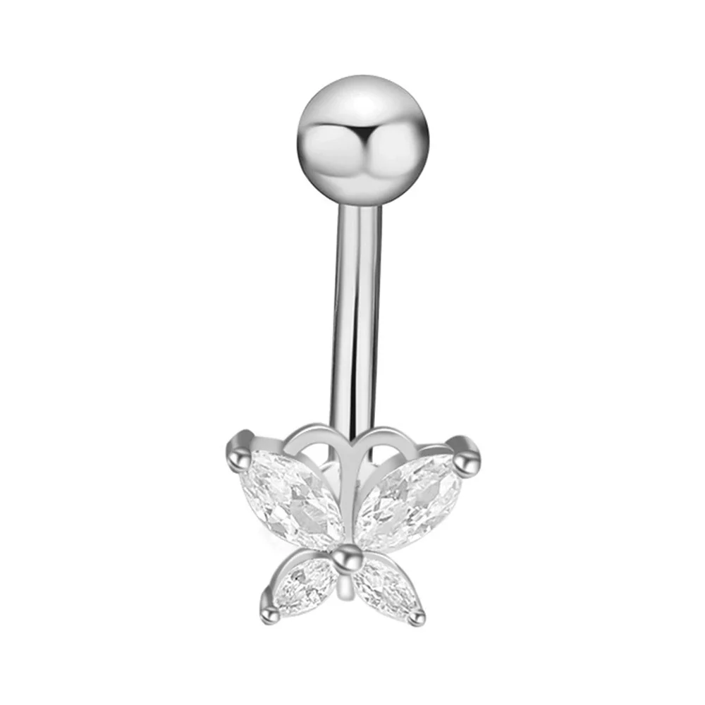 Wholesale Stainless Steel Navel Ring With Heart Butterfly Skull Leaves Star Crown Flowers Zircon Electroplated Women's Piercing Jewelry - Image 30
