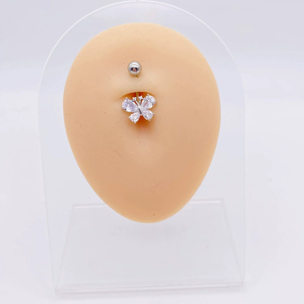 Wholesale Stainless Steel Navel Ring With Heart Butterfly Skull Leaves Star Crown Flowers Zircon Electroplated Women's Piercing Jewelry - Image 31