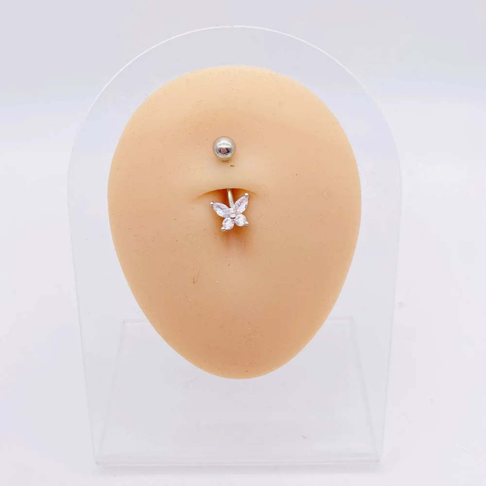 Wholesale Stainless Steel Navel Ring With Heart Butterfly Skull Leaves Star Crown Flowers Zircon Electroplated Women's Piercing Jewelry - Image 32