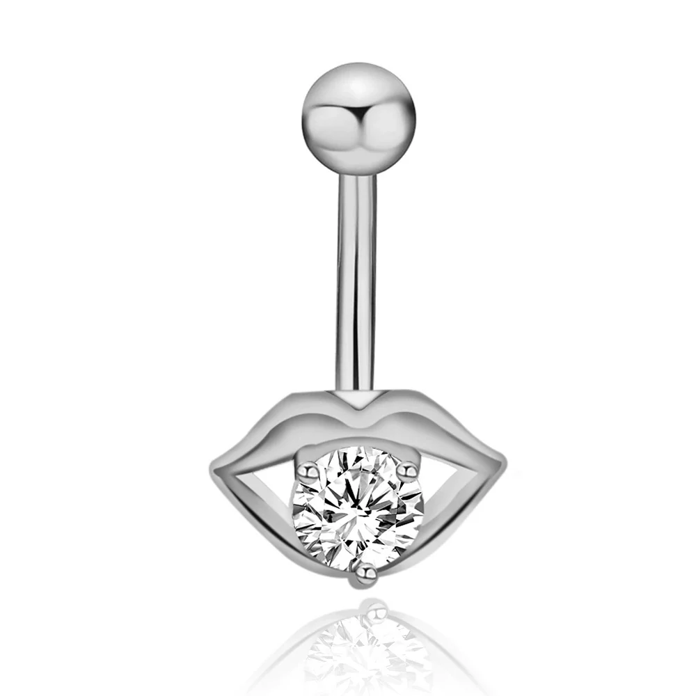 Wholesale Stainless Steel Navel Ring With Heart Butterfly Skull Leaves Star Crown Flowers Zircon Electroplated Women's Piercing Jewelry - Image 33
