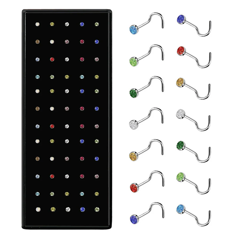 Wholesale Stainless Steel Nose Studs And Nose Rings Diamond Encrusted Round Piercing Jewelry