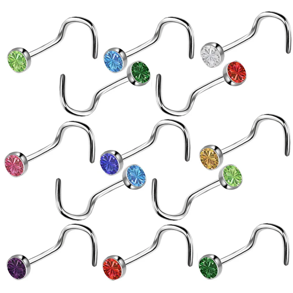 Wholesale Stainless Steel Nose Studs And Nose Rings Diamond Encrusted Round Piercing Jewelry - Image 4
