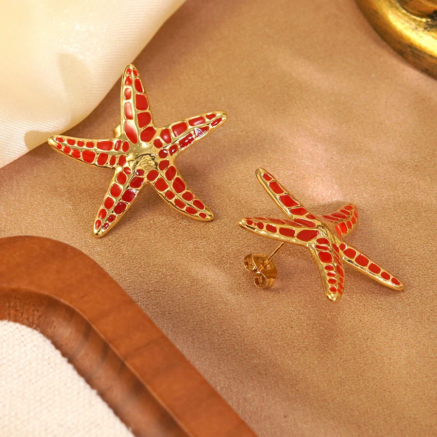 Wholesale Stainless Steel Oil Dripping Star And Starfish Earrings For Women - Image 2