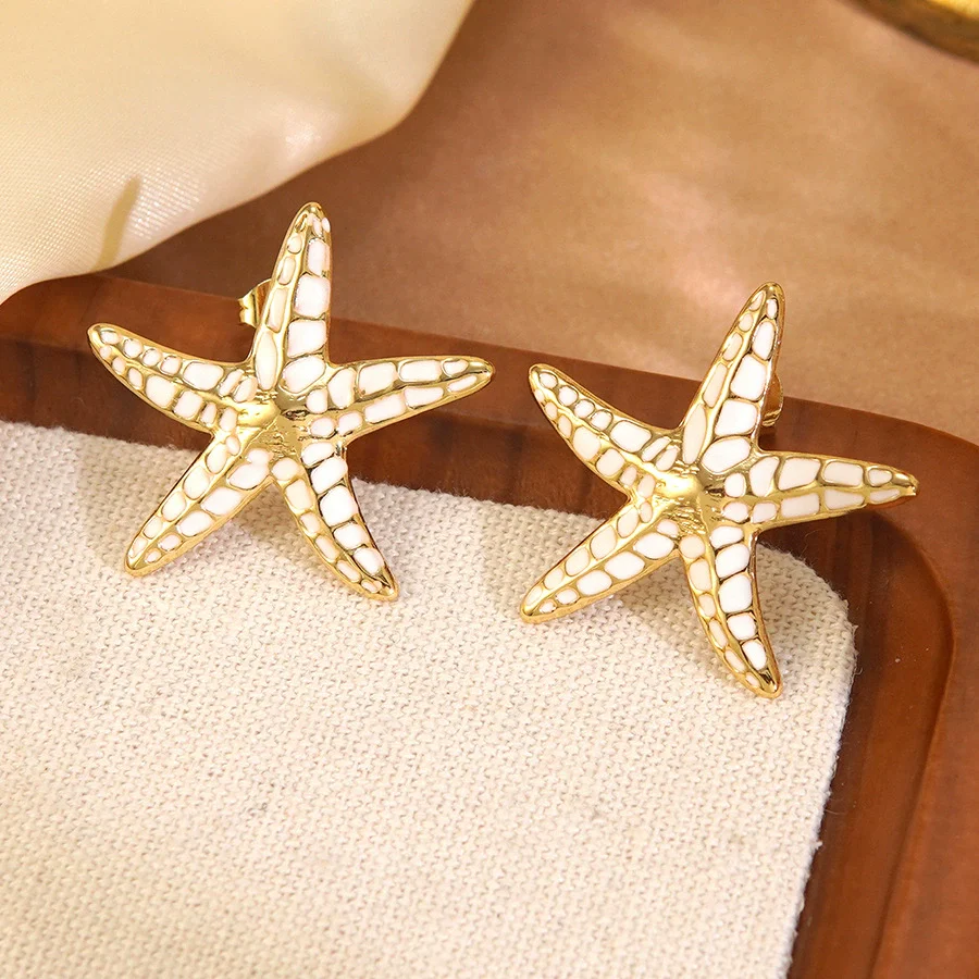 Wholesale Stainless Steel Oil Dripping Star And Starfish Earrings For Women - Image 4