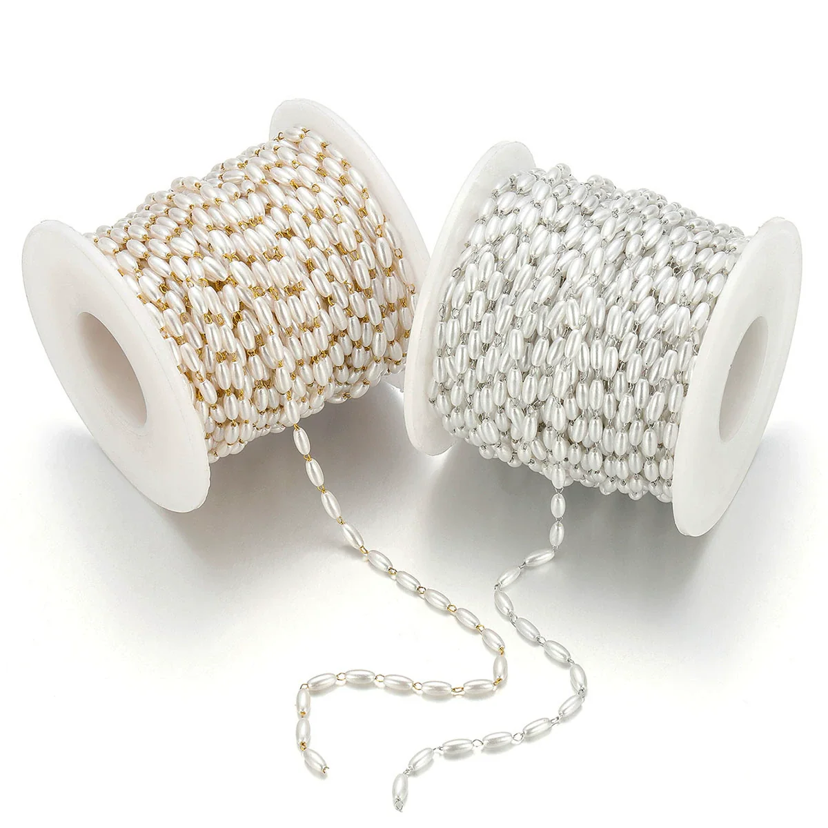 Wholesale Stainless Steel Oval Faux White Pearl Chain Necklace Handmade With Electroplating