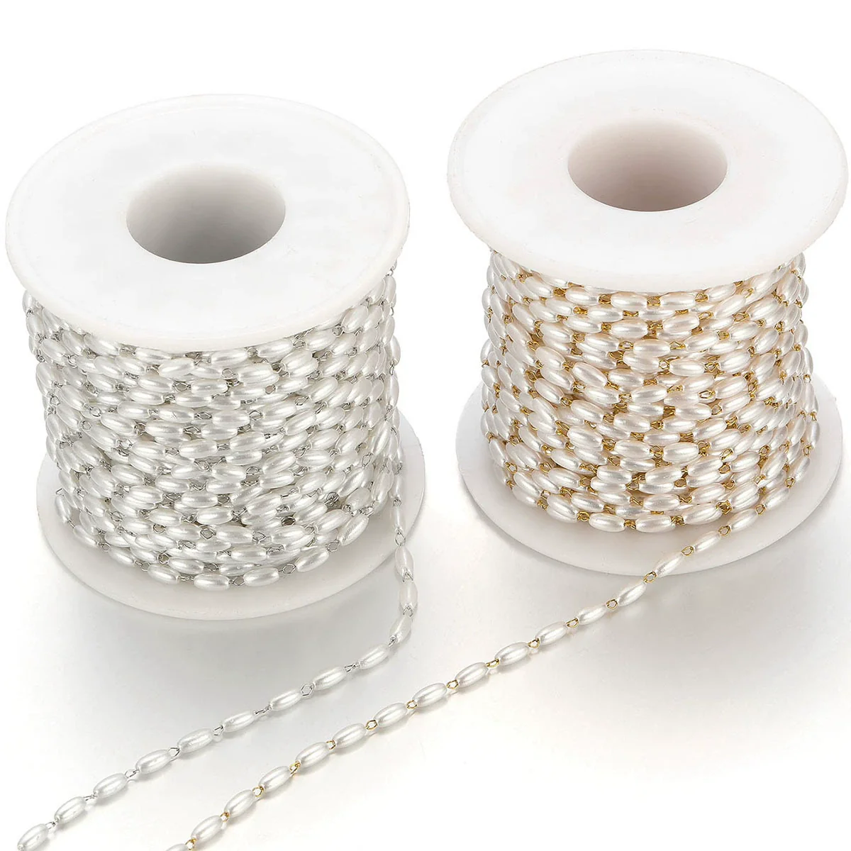 Wholesale Stainless Steel Oval Faux White Pearl Chain Necklace Handmade With Electroplating - Image 5