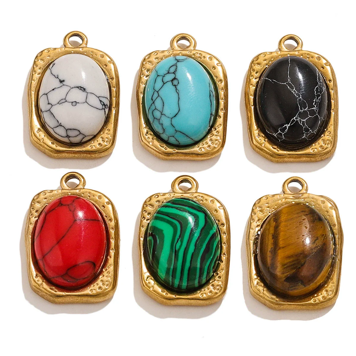 Wholesale Stainless Steel Oval Turquoise Pendant Maillard Style Personality Jewelry Pendant With Electroplating