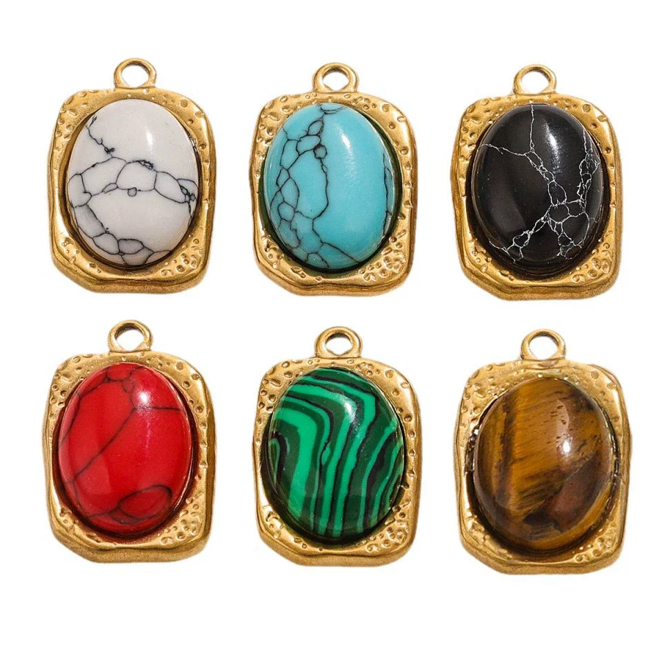 Wholesale Stainless Steel Oval Turquoise Pendant Maillard Style Personality Jewelry Pendant With Electroplating - Image 5