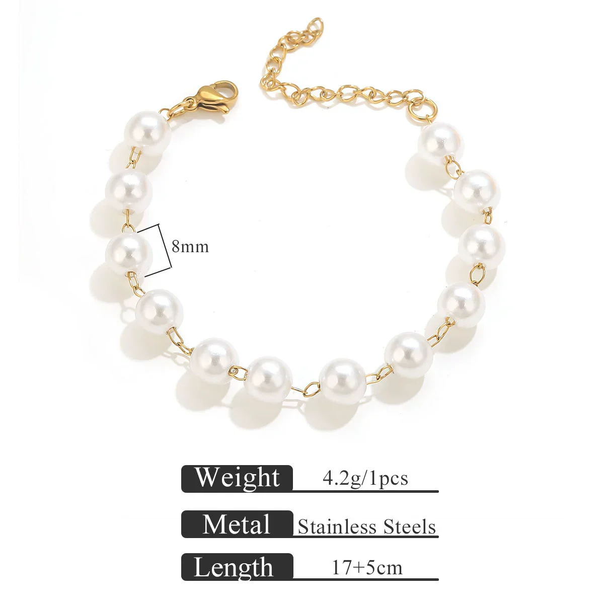 Wholesale Stainless Steel Pearl Totem Bracelet With Vacuum Goldplated Chain And Simple Design - Image 7