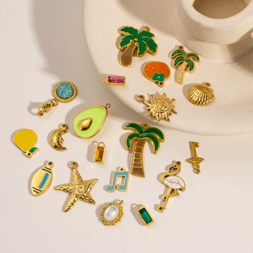 Wholesale Stainless Steel Pendant With Oil Dripping Coconut Tree Pattern Electroplated For Necklace And Bracelet - Image 4