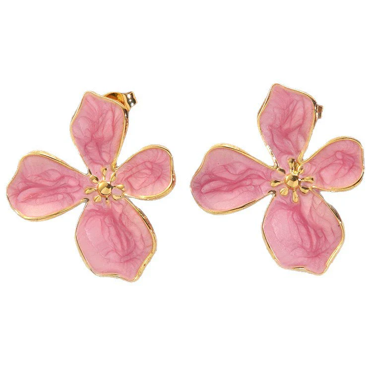 Wholesale Stainless Steel Plants And Flowers Dripping Oil Style Necklace And Earrings Set For Women - Image 5