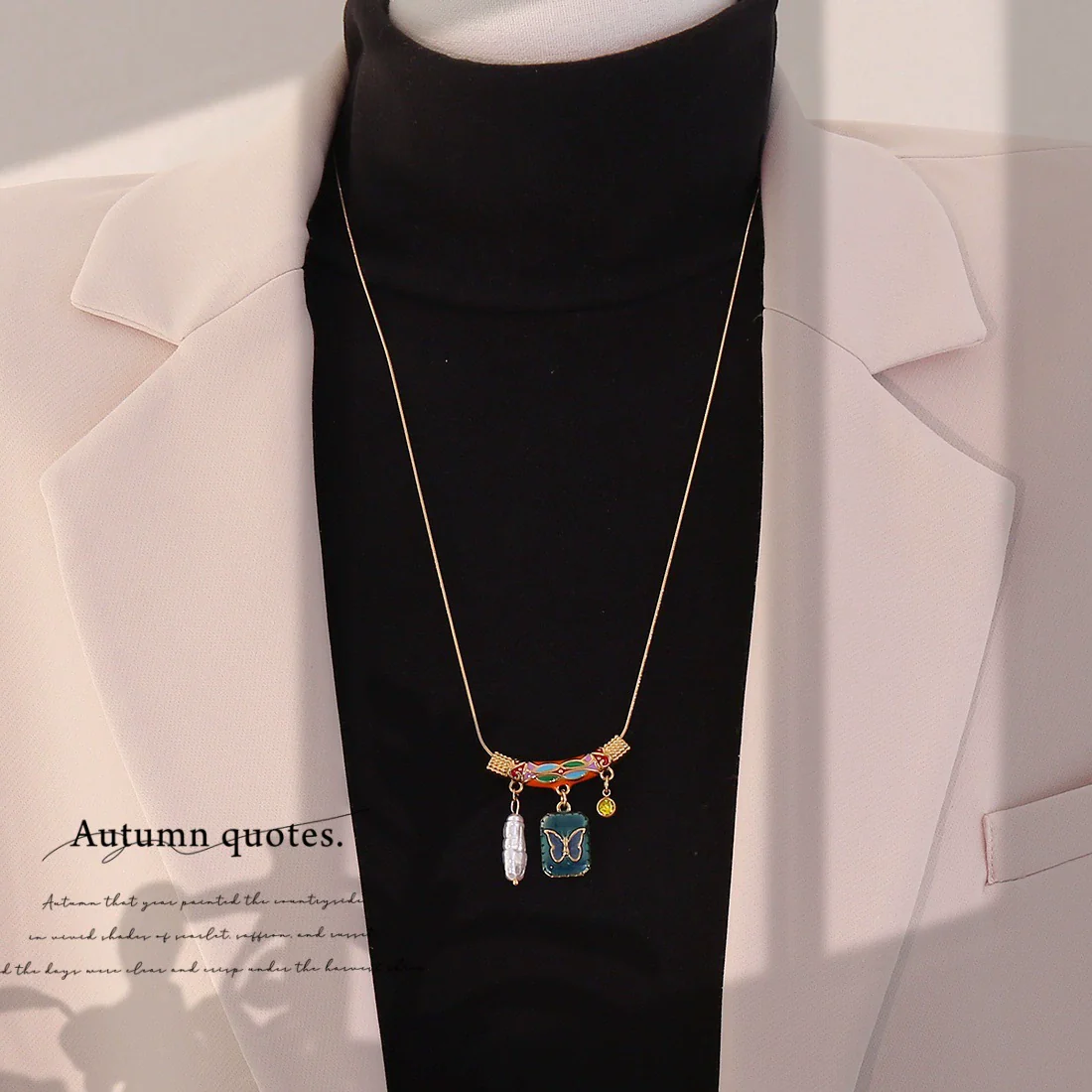 Wholesale Stainless Steel Retro Oil Drop Love Butterfly Heart Shape Pendant Necklace - Image 2