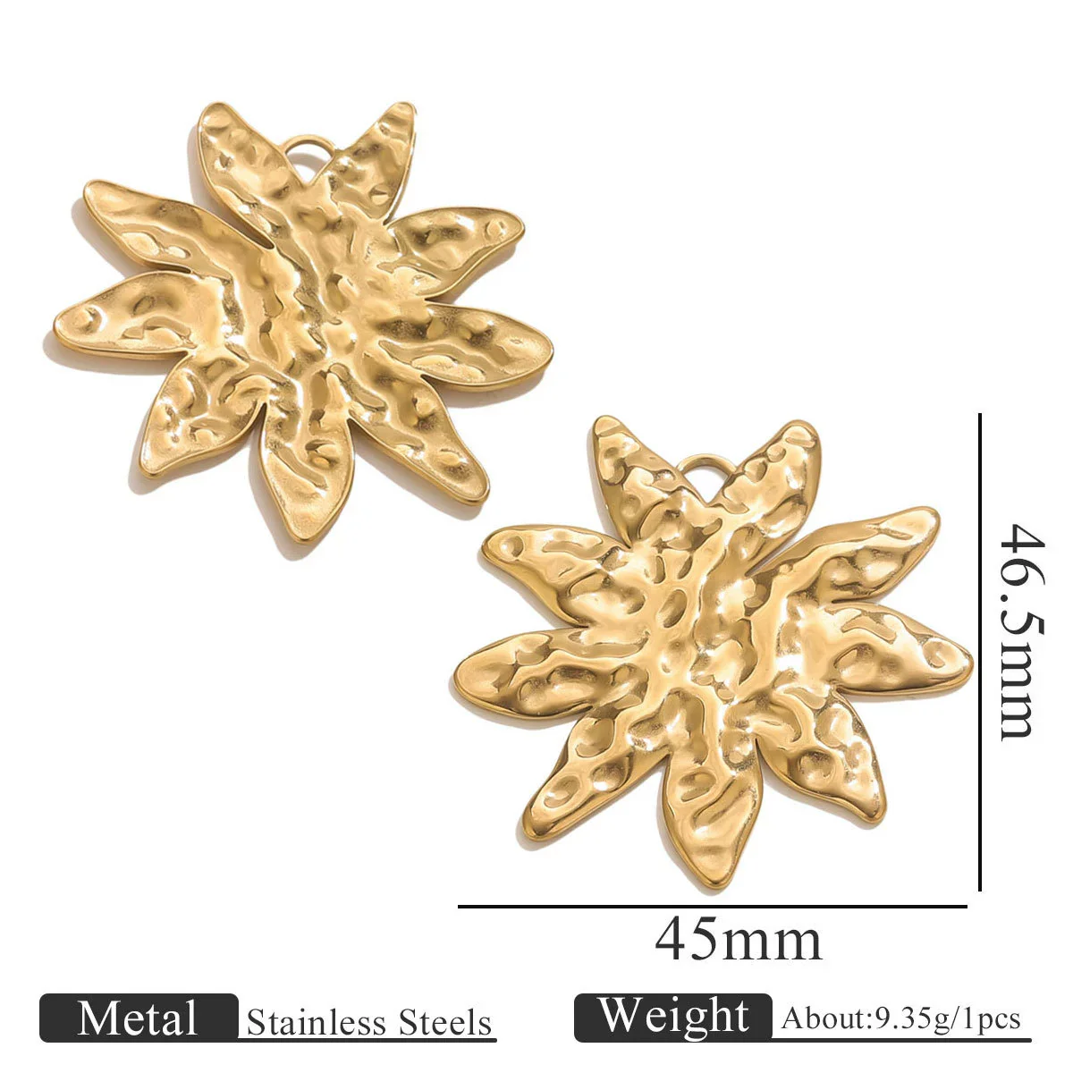 Wholesale Stainless Steel Retro Style Embossed Texture Gold Pendant Set With Flower Heart Fanshaped And Leaf Shapes Electroplated Diy Jewelry Accessories - Image 12