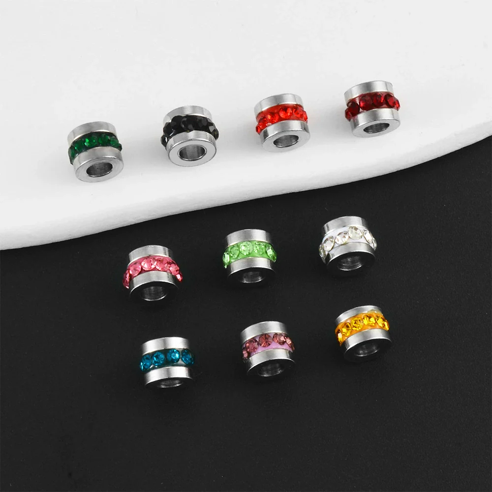 Wholesale Stainless Steel Rhinestone Cylindrical Beads Jewelry For Diy Bracelet And Necklace Trendy Style With Diamond Pattern And Epoxy Process - Image 3