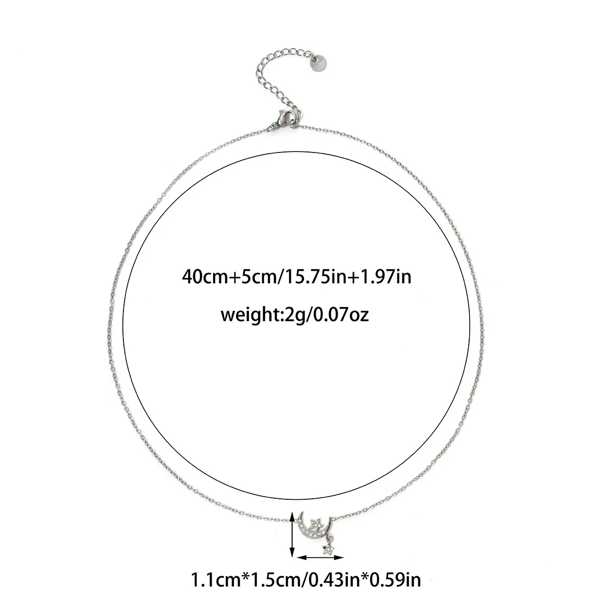 Wholesale Stainless Steel Rhinestone Star Moon Pendant Conventional Chain Necklace With Geometric Pattern And Electroplating Preppy Style - Image 6