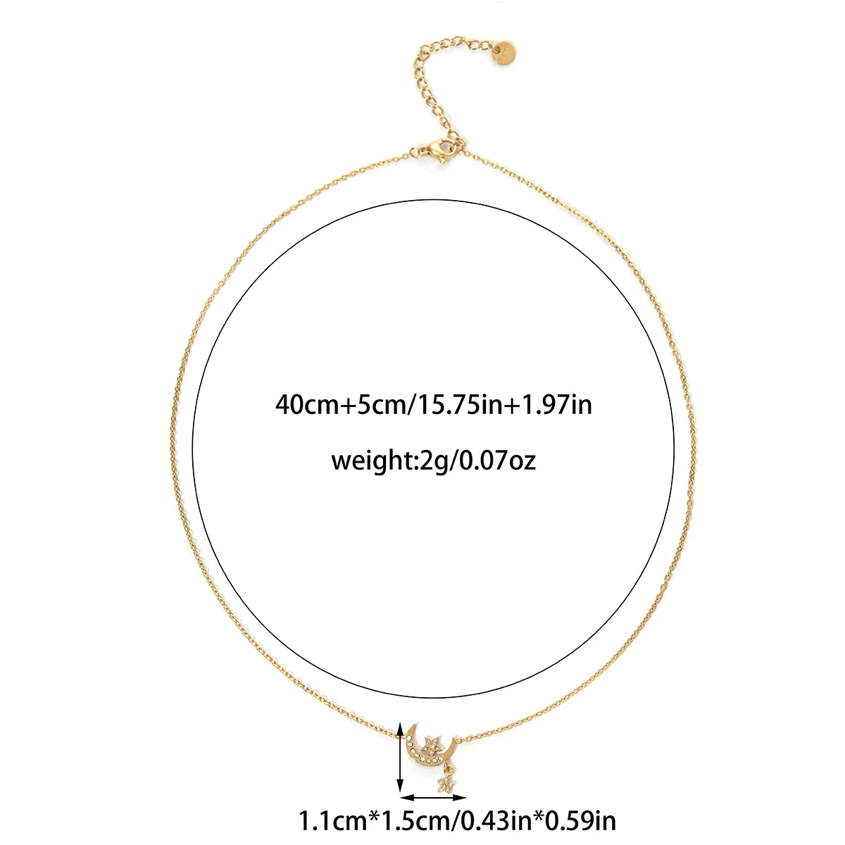 Wholesale Stainless Steel Rhinestone Star Moon Pendant Conventional Chain Necklace With Geometric Pattern And Electroplating Preppy Style - Image 7