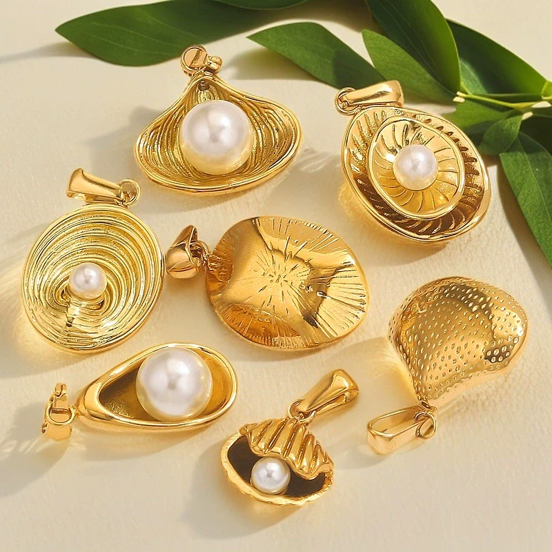 Wholesale Stainless Steel Shell Pattern Imitation Pearl Pendant Jewelry Accessories With Electroplating For Necklace And Bracelet - Image 2