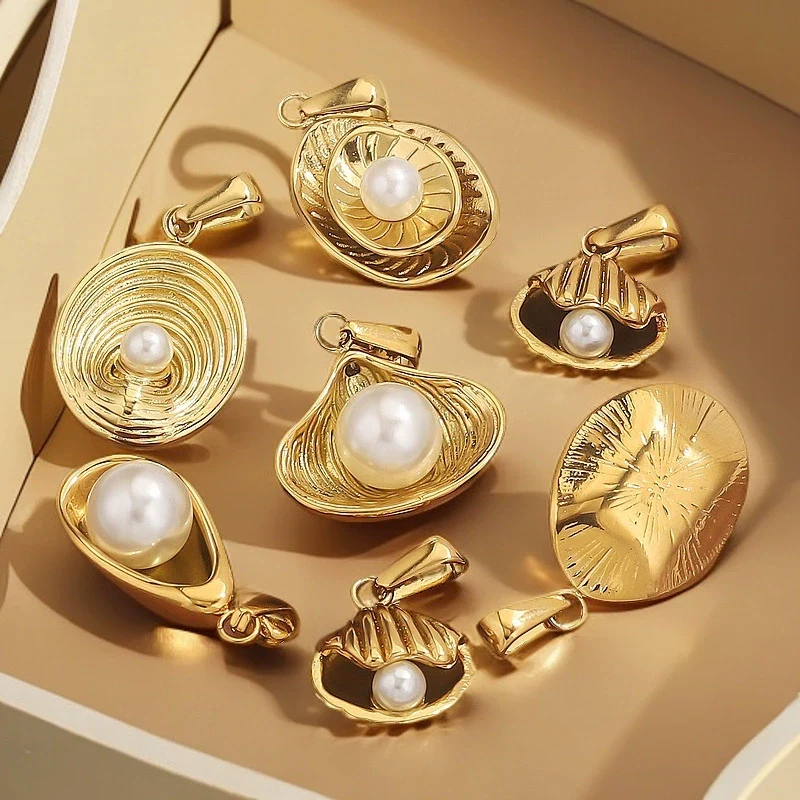 Wholesale Stainless Steel Shell Pattern Imitation Pearl Pendant Jewelry Accessories With Electroplating For Necklace And Bracelet - Image 3