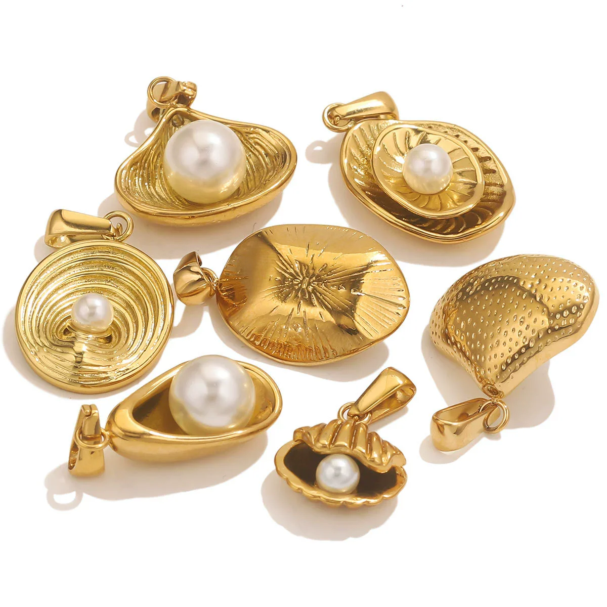 Wholesale Stainless Steel Shell Pattern Imitation Pearl Pendant Jewelry Accessories With Electroplating For Necklace And Bracelet - Image 4