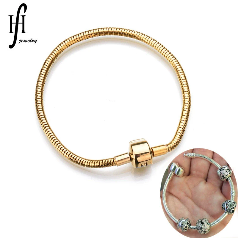 Wholesale Stainless Steel Simple Geometric Style Snake Bone Chain Bracelet With Pendant Beads And Electroplating Treatment For Women - Image 3