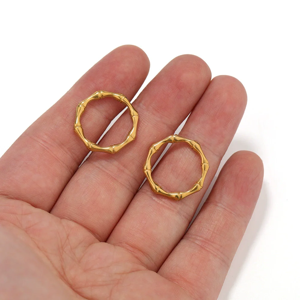 Wholesale Stainless Steel Slub Circle Bamboo Pendant Bracelet Necklace Accessories Electroplating Natural Style - Image 3
