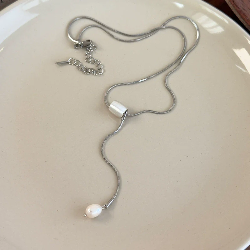 Wholesale Stainless Steel Snake Bone Chain Geometric Style Necklace For Women With Electroplating Processing - Image 9