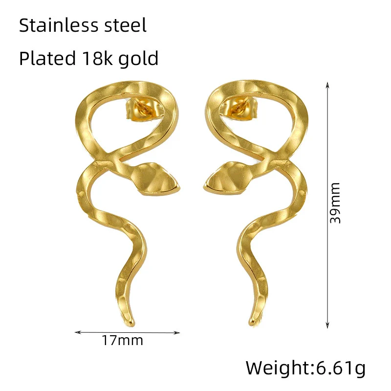Wholesale 316L Stainless Steel Snakeshaped Earrings 18K Gold Plated Animal Style - Image 10