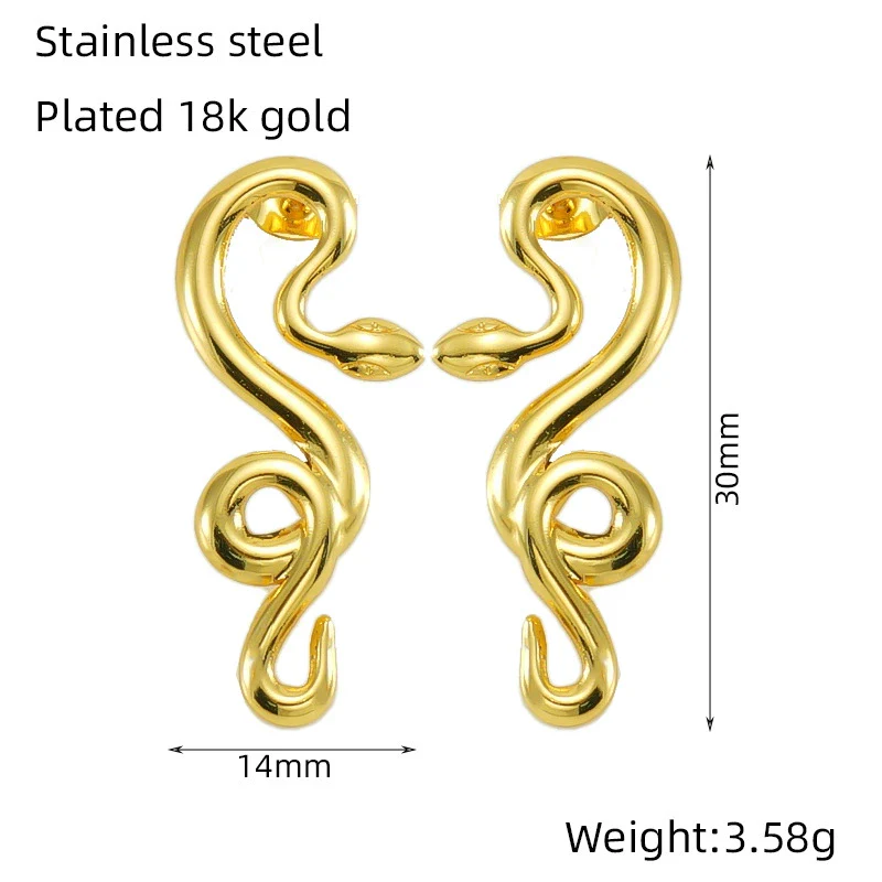Wholesale 316L Stainless Steel Snakeshaped Earrings 18K Gold Plated Animal Style - Image 11
