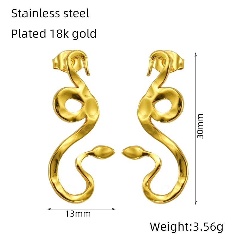 Wholesale 316L Stainless Steel Snakeshaped Earrings 18K Gold Plated Animal Style - Image 12
