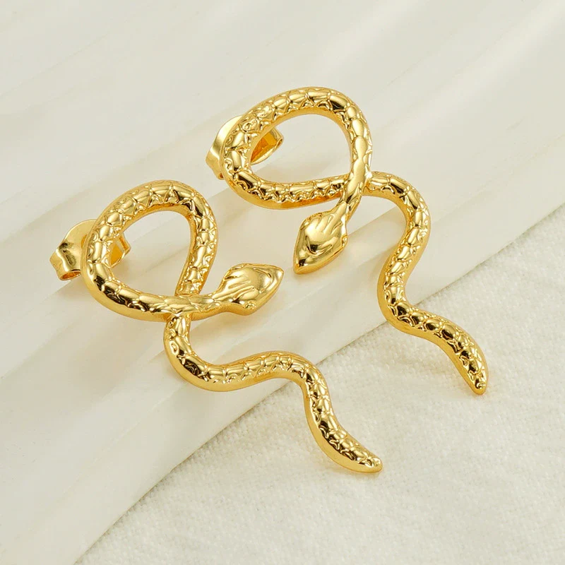 Wholesale 316L Stainless Steel Snakeshaped Earrings 18K Gold Plated Animal Style - Image 3