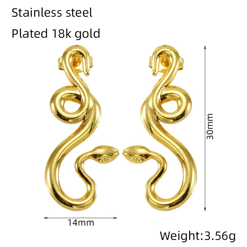 Wholesale 316L Stainless Steel Snakeshaped Earrings 18K Gold Plated Animal Style - Image 6