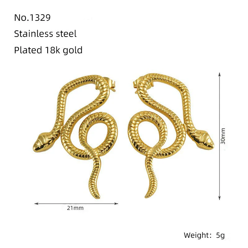 Wholesale 316L Stainless Steel Snakeshaped Earrings 18K Gold Plated Animal Style - Image 7