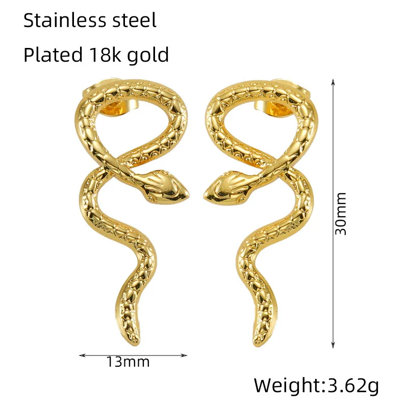 Wholesale 316L Stainless Steel Snakeshaped Earrings 18K Gold Plated Animal Style - Image 9