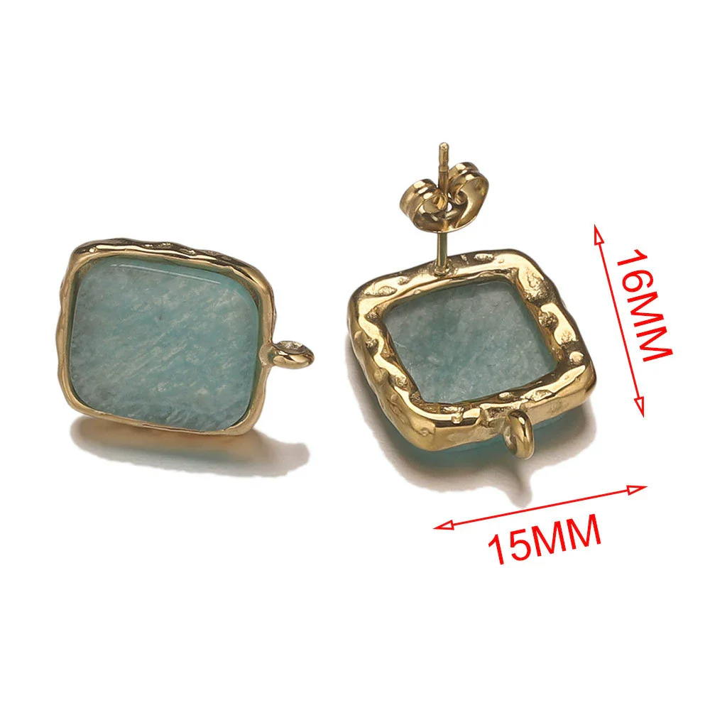 Wholesale Stainless Steel Square Open Ring Natural Stone Earrings 18K Gold Plated Electroplated Fashion Accessories - Image 6