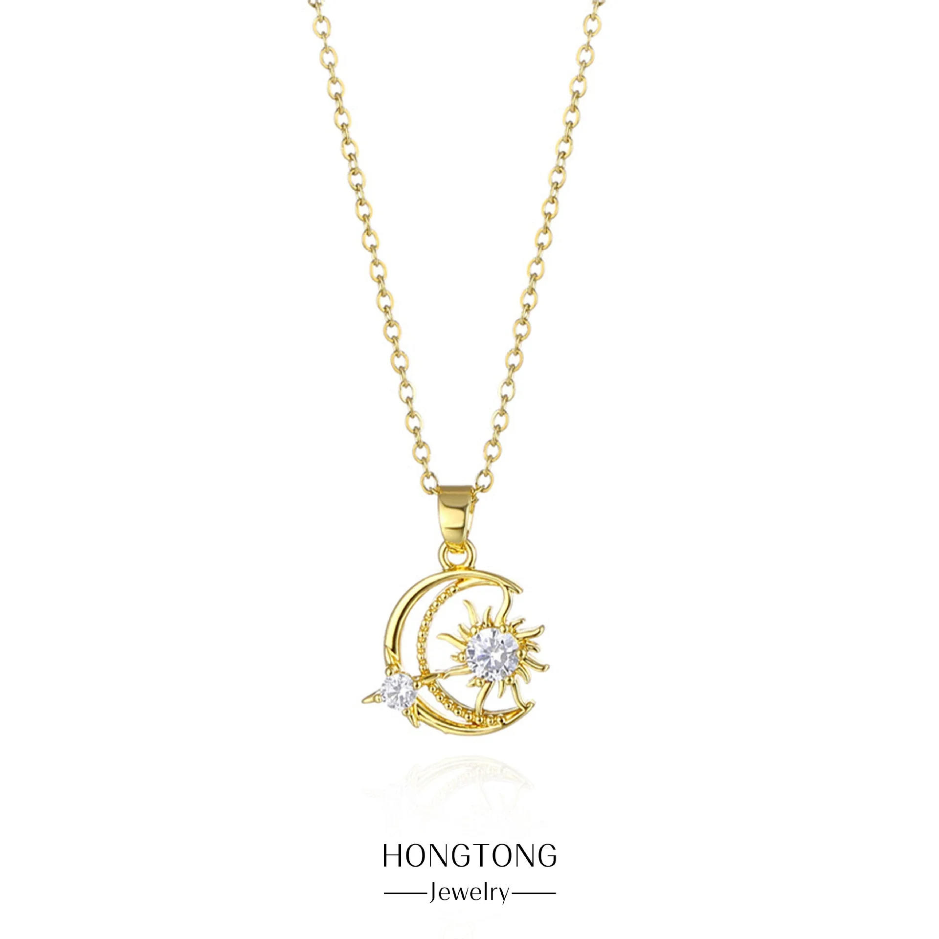 Wholesale Stainless Steel Star And Moon Pendant Ochain Necklace Electroplated Unisex