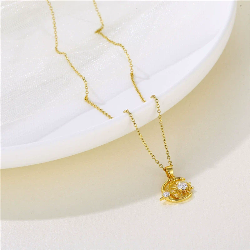 Wholesale Stainless Steel Star And Moon Pendant Ochain Necklace Electroplated Unisex - Image 3