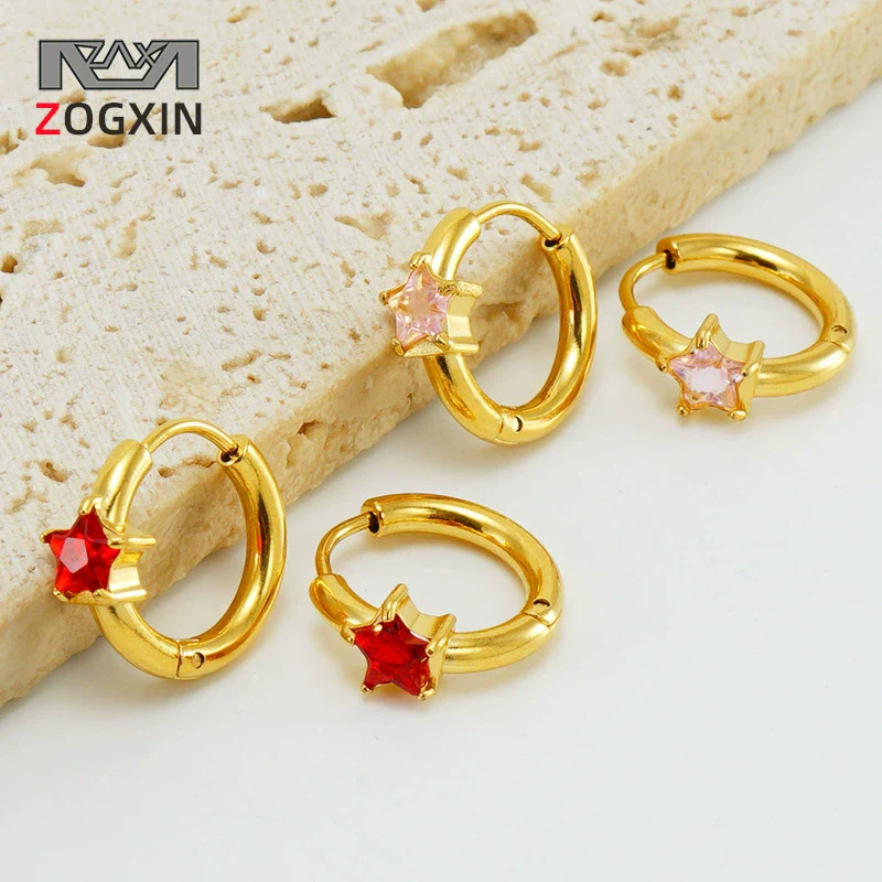 Wholesale 316L Stainless Steel Star And Round Zircon Inlaid Earrings For Women
