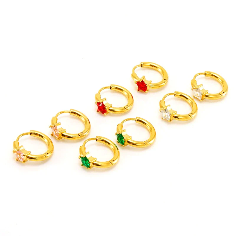 Wholesale 316L Stainless Steel Star And Round Zircon Inlaid Earrings For Women - Image 2