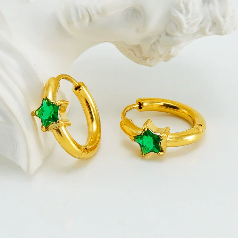 Wholesale 316L Stainless Steel Star And Round Zircon Inlaid Earrings For Women - Image 3