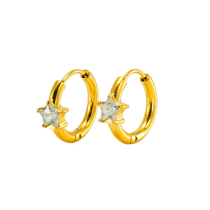 Wholesale 316L Stainless Steel Star And Round Zircon Inlaid Earrings For Women - Image 4