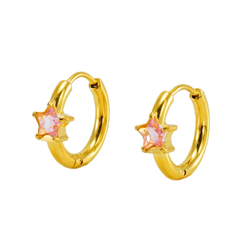 Wholesale 316L Stainless Steel Star And Round Zircon Inlaid Earrings For Women - Image 5