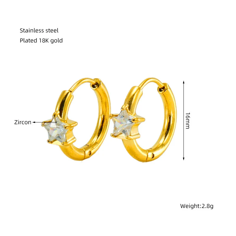 Wholesale 316L Stainless Steel Star And Round Zircon Inlaid Earrings For Women - Image 6