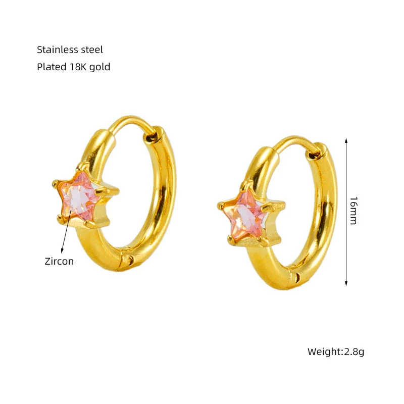 Wholesale 316L Stainless Steel Star And Round Zircon Inlaid Earrings For Women - Image 9