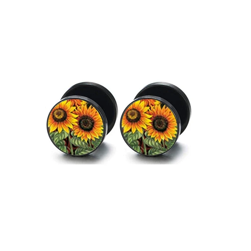 Wholesale Stainless Steel Star Pattern Retro Round Barbell Fashion Personality Ear Clip Earrings For Men And Women - Image 4