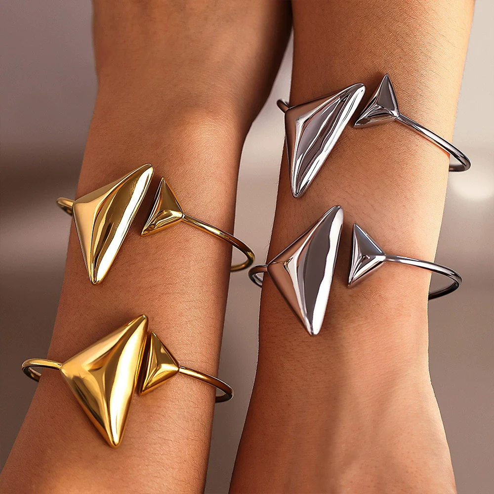 Wholesale Stainless Steel Triangle Opening Bracelet Accessories Simple Geometric Style 18K Gold Plated - Image 4
