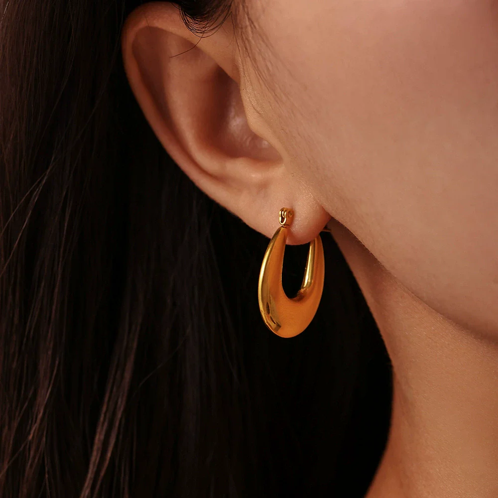 Wholesale Stainless Steel U Shaped Geometric Earrings Electroplated With Golden Color For Women - Image 3